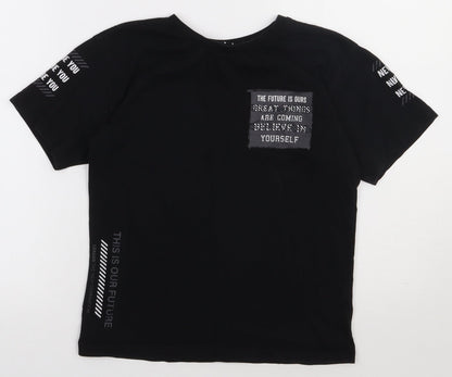 Additional front view of Matalan boys’ black cotton basic t-shirt, size 10, years crew neck pullover - this is our future