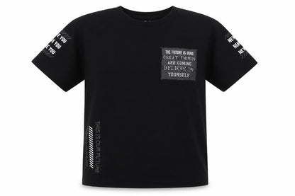 Front view of Matalan boys’ black cotton basic t-shirt, size 10, years crew neck pullover - this is our future