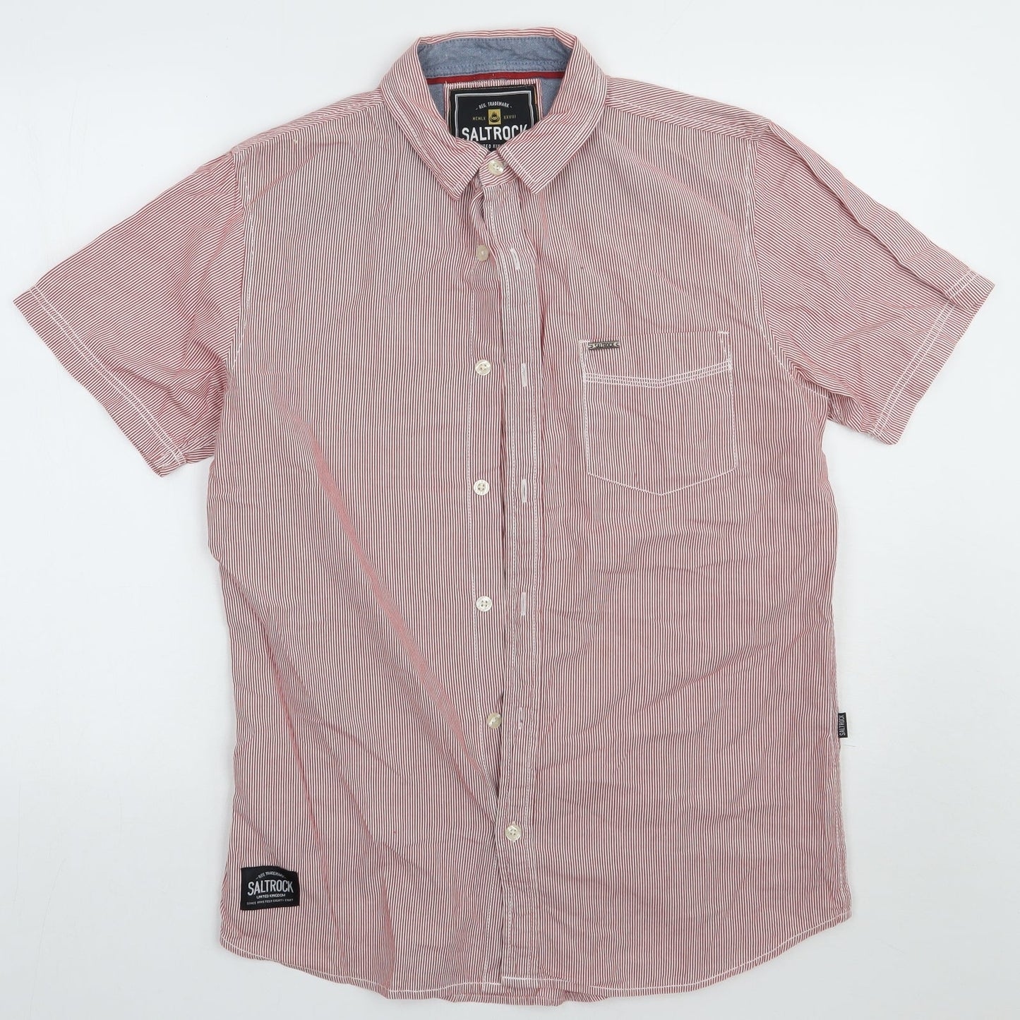 salt rock Mens Red Check Cotton  Button-Up Size M Collared Button