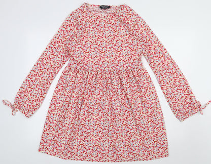Wednesday Girl Womens Red Floral Polyester A-Line  Size 2XS  Crew Neck Pullover