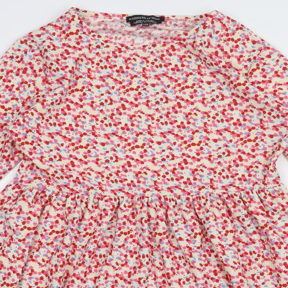 Wednesday Girl Womens Red Floral Polyester A-Line  Size 2XS  Crew Neck Pullover