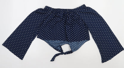 QED London Womens Blue Polka Dot Polyester Cropped Blouse Size 10 Off the Shoulder