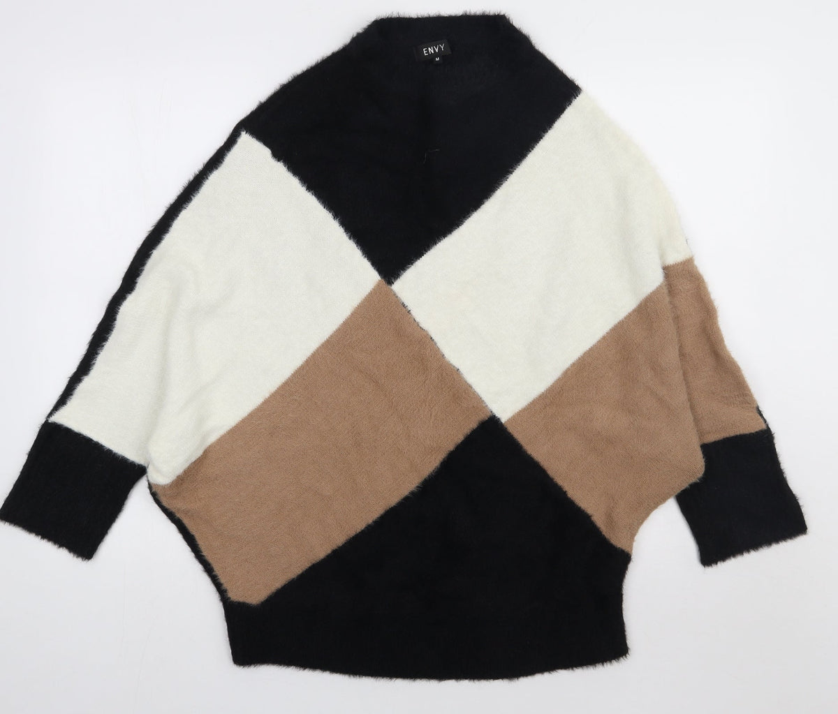 Additional front view of Peacocks women’s brown argyle/diamond nylon pullover sweatshirt, size M, pullover