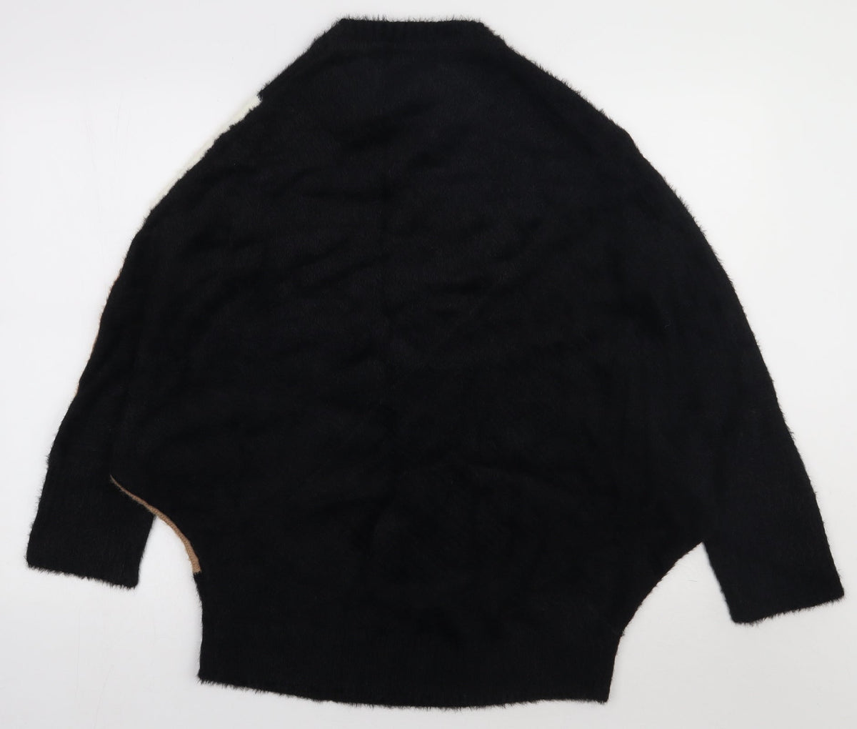 Back view of Peacocks women’s brown argyle/diamond nylon pullover sweatshirt, size M, pullover