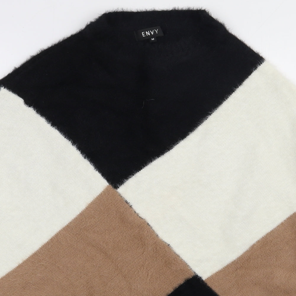 Close-up detail of Peacocks women’s brown argyle/diamond nylon pullover sweatshirt, size M, pullover