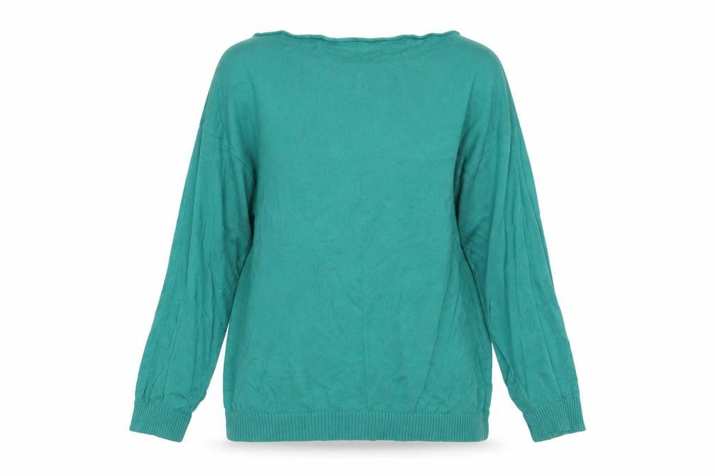Front view of Warehouse women’s green viscose pullover sweatshirt, size UK 10, pullover