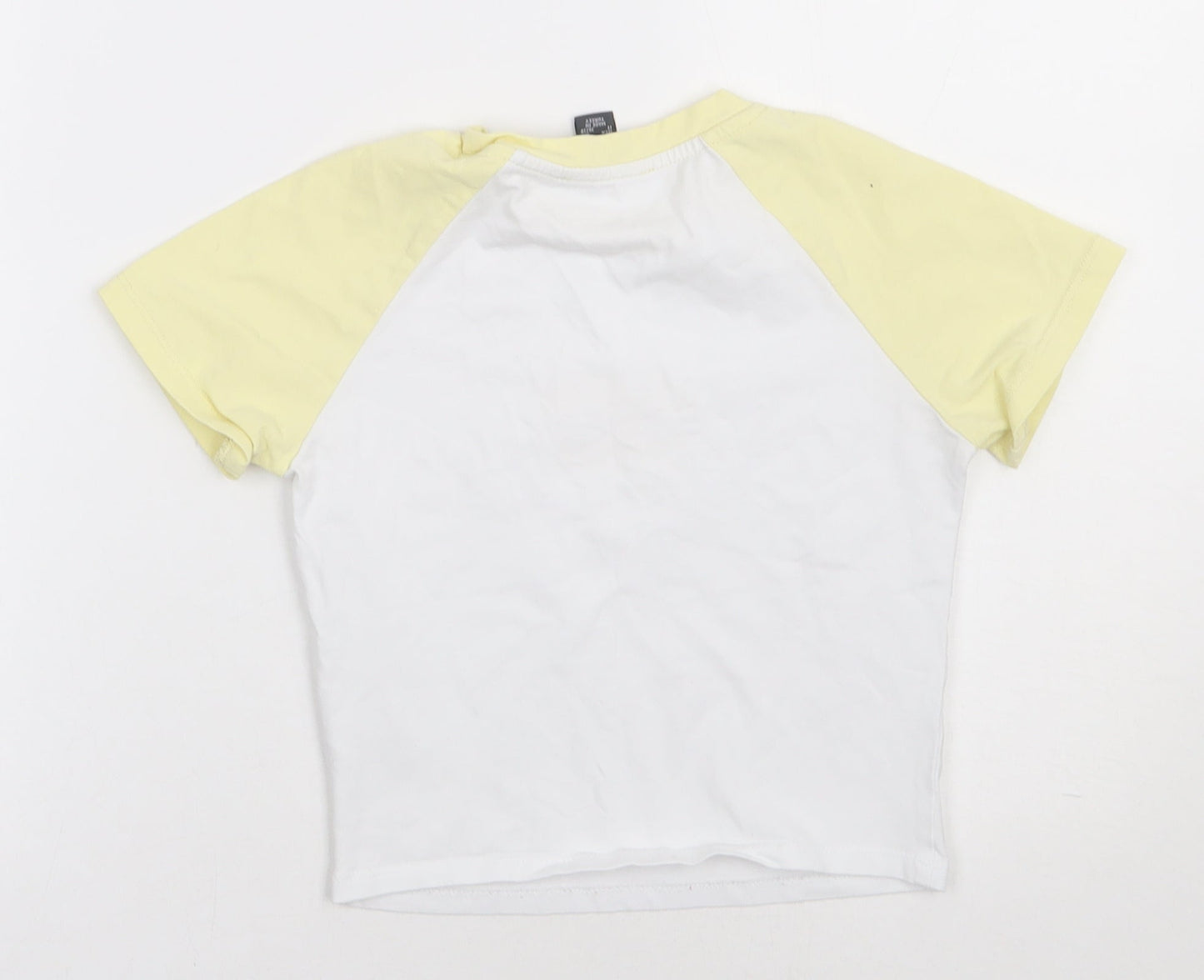 Primark Womens Yellow  Cotton Cropped T-Shirt Size 4 Crew Neck - Atlanta 1994