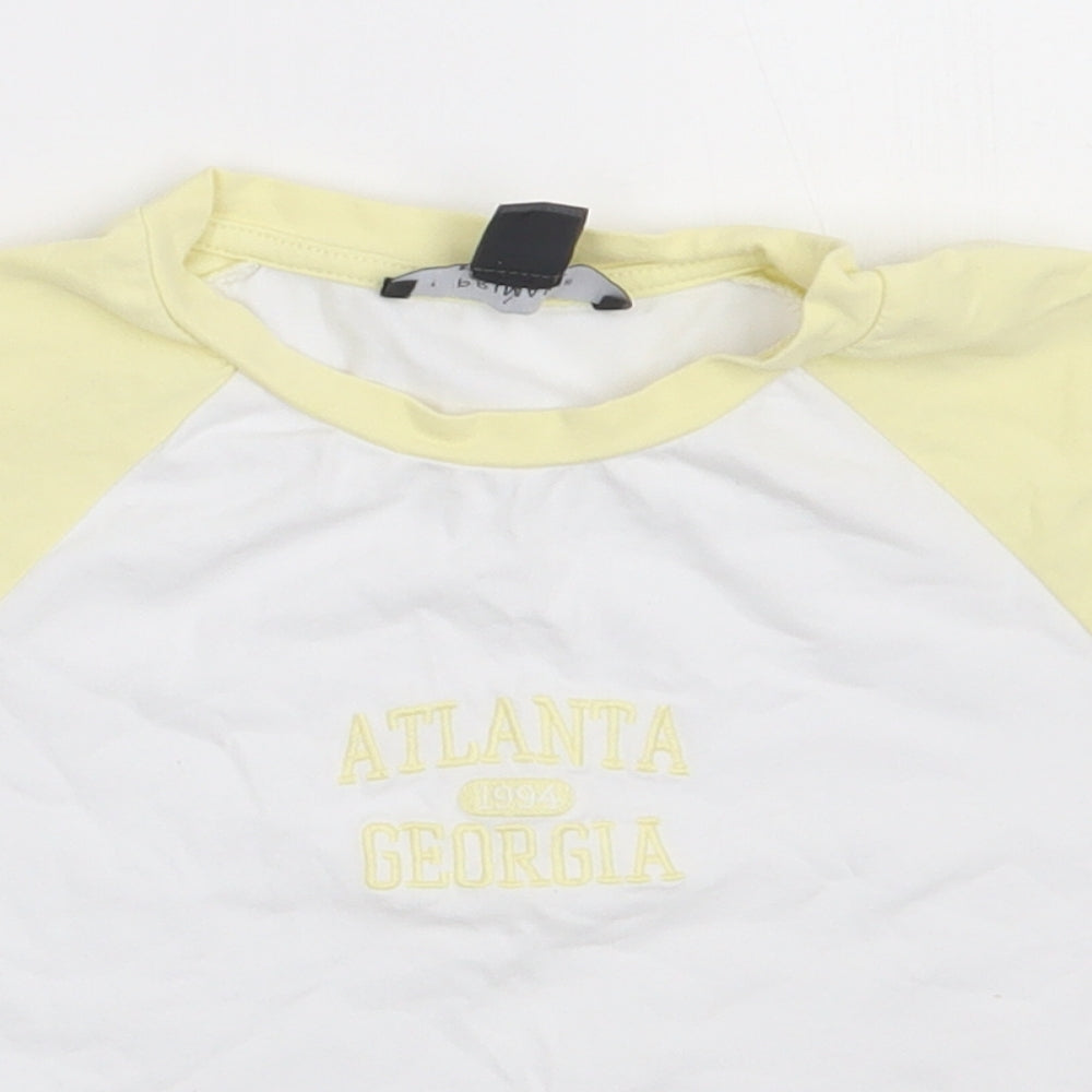 Primark Womens Yellow  Cotton Cropped T-Shirt Size 4 Crew Neck - Atlanta 1994