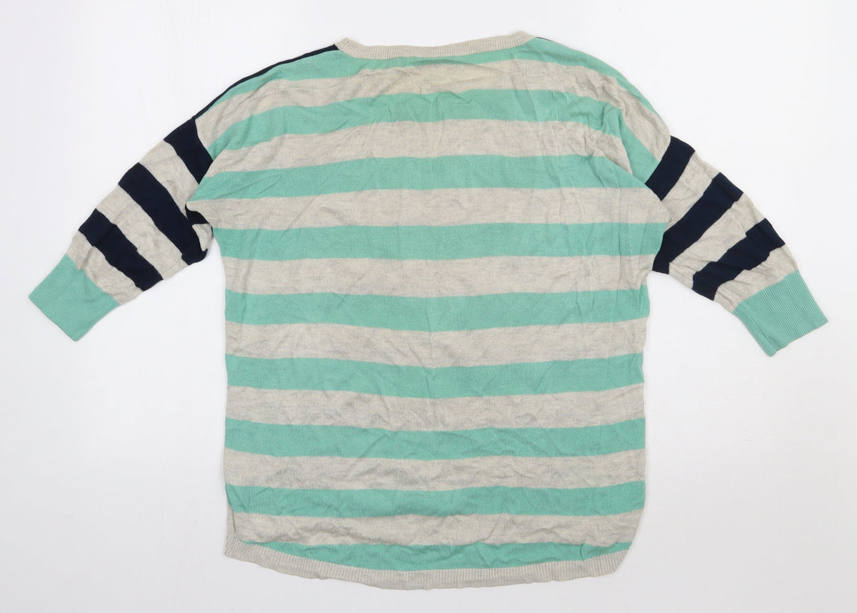 Additional front view of Oasis women’s beige striped viscose pullover sweatshirt, size M, pullover