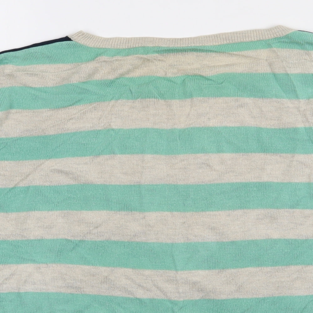 Close-up detail of Oasis women’s beige striped viscose pullover sweatshirt, size M, pullover
