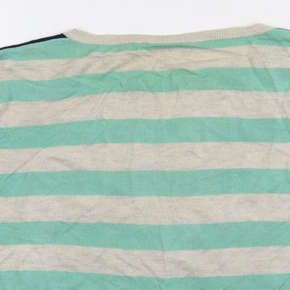 Close-up detail of Oasis women’s beige striped viscose pullover sweatshirt, size M, pullover