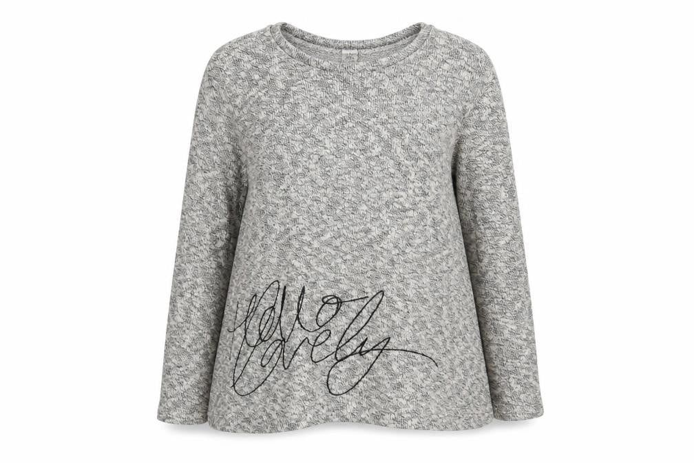 Front view of River Island women’s beige cotton pullover sweatshirt, size UK 12, pullover