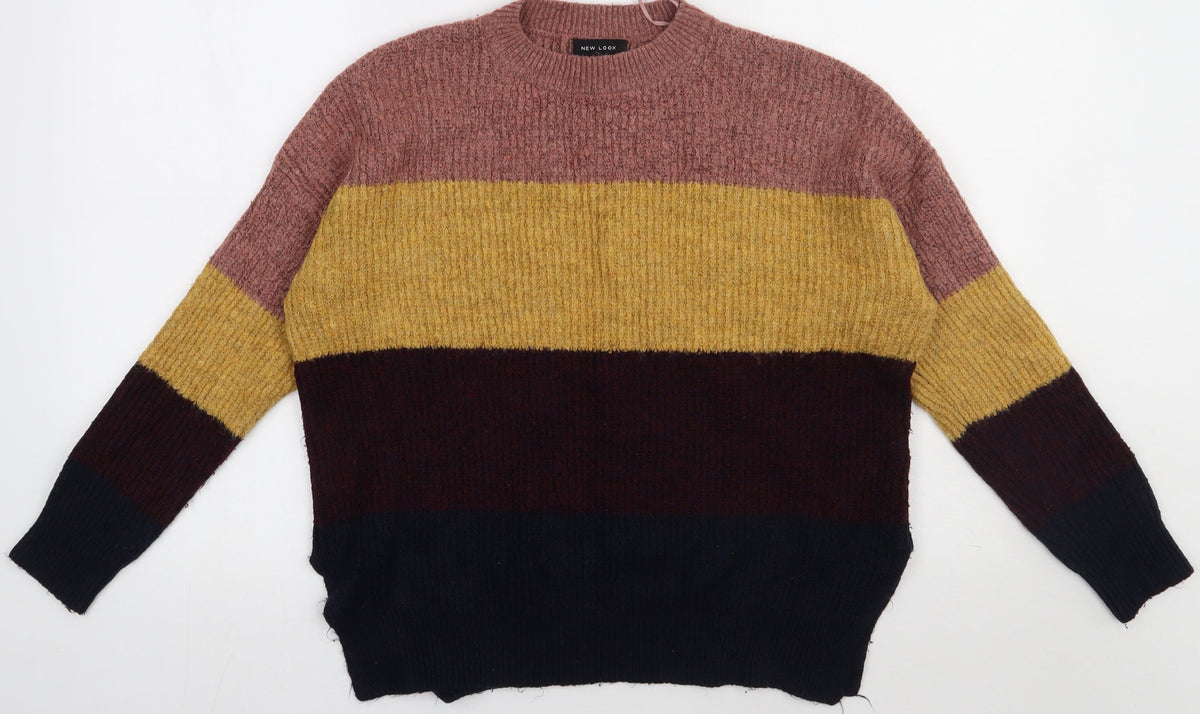 Additional front view of New Look women’s multicoloured striped acrylic pullover sweatshirt, size S, pullover