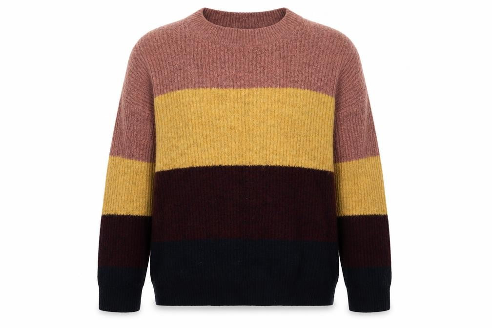Front view of New Look women’s multicoloured striped acrylic pullover sweatshirt, size S, pullover