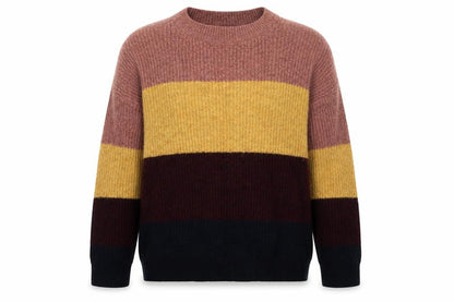 Front view of New Look women’s multicoloured striped acrylic pullover sweatshirt, size S, pullover
