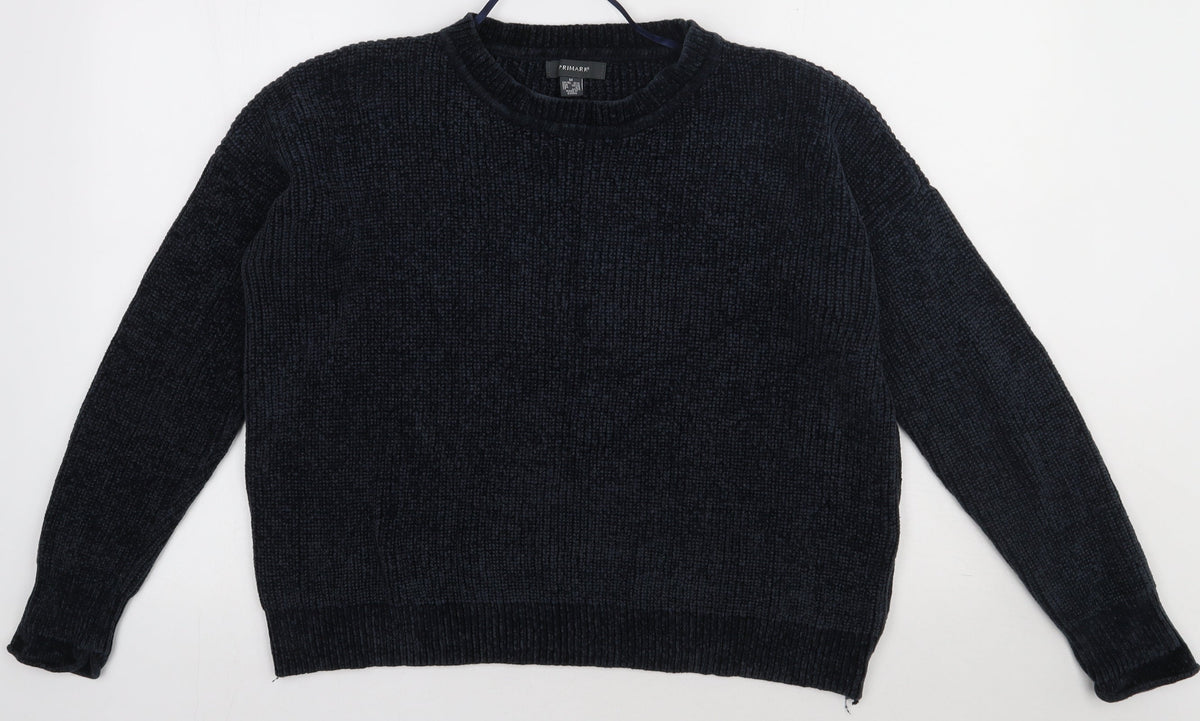 Front view of Primark women’s blue polyester pullover sweatshirt, size M, pullover