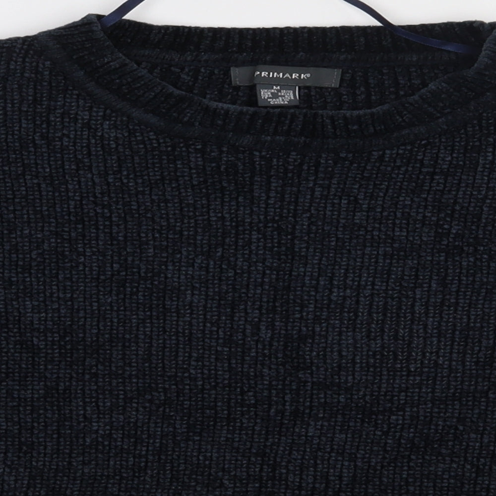 Close-up detail of Primark women’s blue polyester pullover sweatshirt, size M, pullover