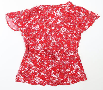 Peacocks Womens Red Floral Viscose Basic Blouse Size 8 V-Neck