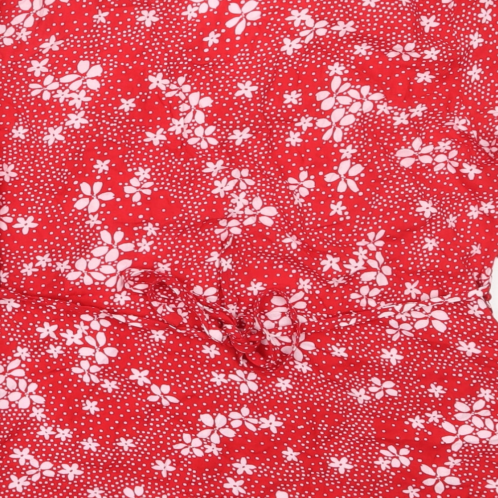 Peacocks Womens Red Floral Viscose Basic Blouse Size 8 V-Neck