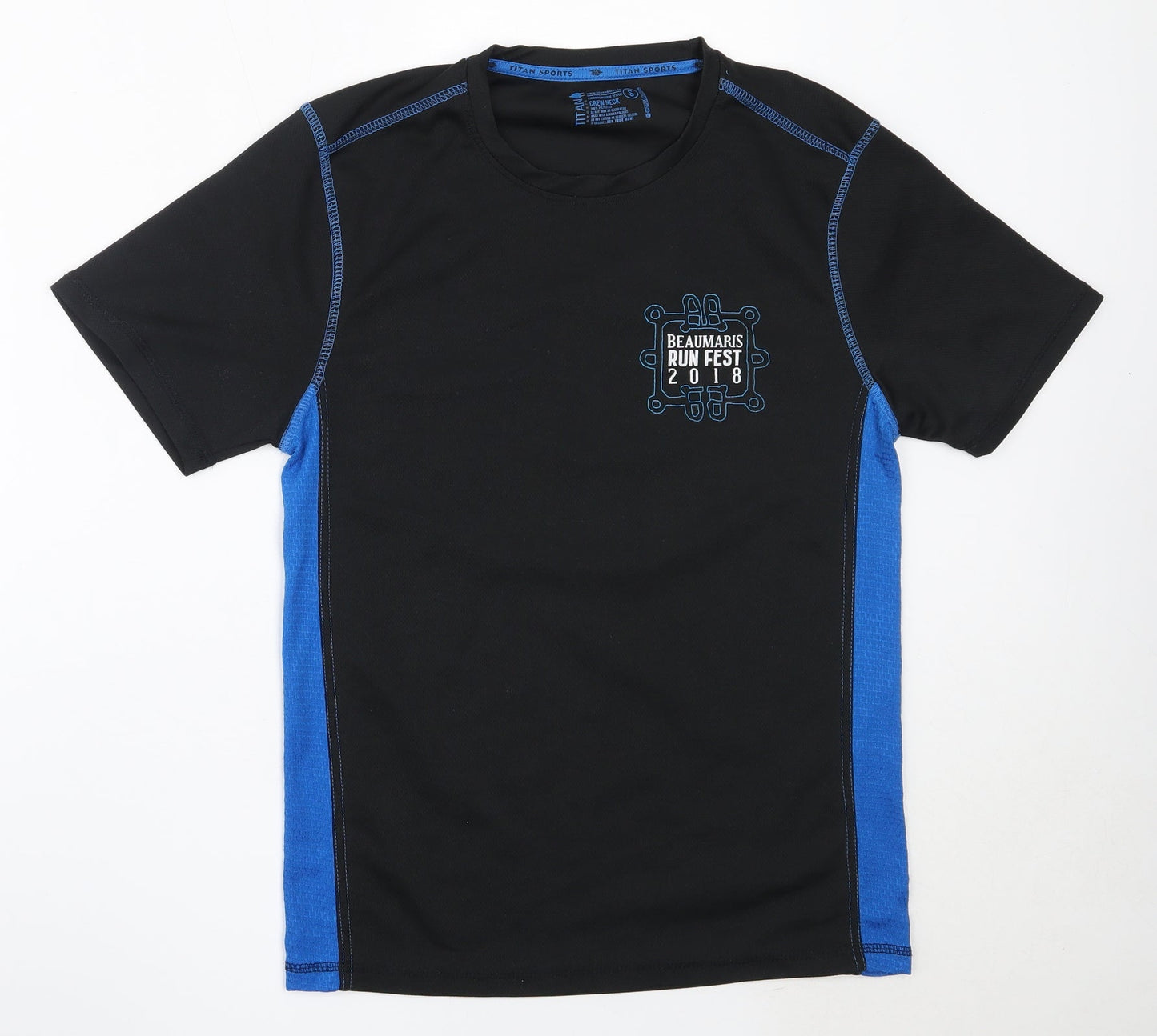 Titan Mens Black  Polyester Basic T-Shirt Size S Round Neck  -  beaumaris runfest 2018