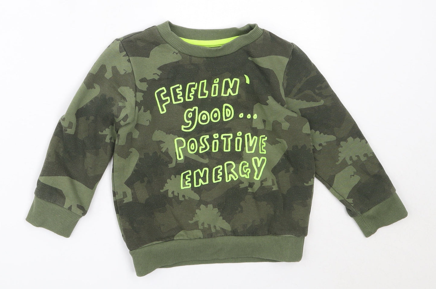 Primark Boys Green Camouflage Cotton Pullover Sweatshirt Size 2-3 Years