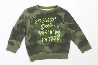 Primark Boys Green Camouflage Cotton Pullover Sweatshirt Size 2-3 Years