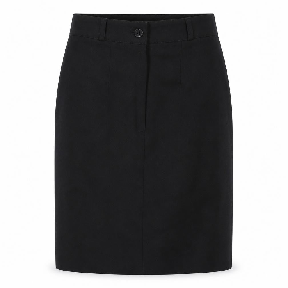 Front view of Back to Basix women’s black polyester straight & pencil skirt, size UK 10