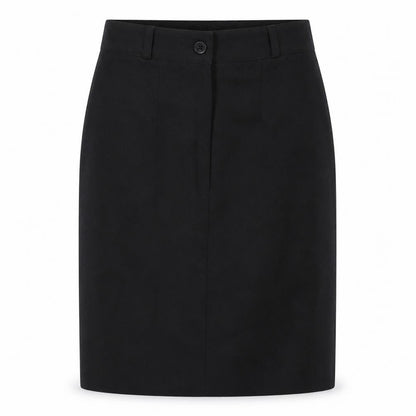 Front view of Back to Basix women’s black polyester straight & pencil skirt, size UK 10