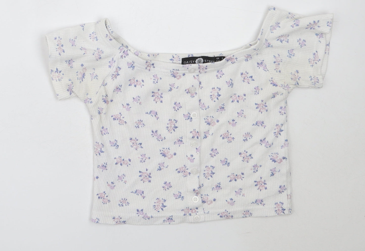 Daisy Street Girls White Floral Polyester Basic T-Shirt Size 8 Years Off the Shoulder