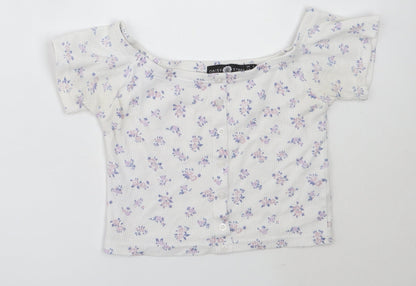 Daisy Street Girls White Floral Polyester Basic T-Shirt Size 8 Years Off the Shoulder