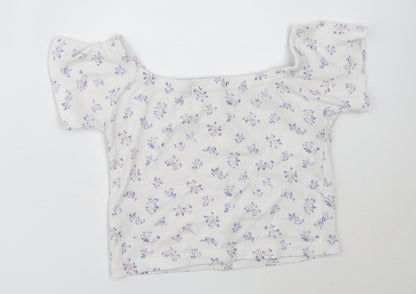 Daisy Street Girls White Floral Polyester Basic T-Shirt Size 8 Years Off the Shoulder
