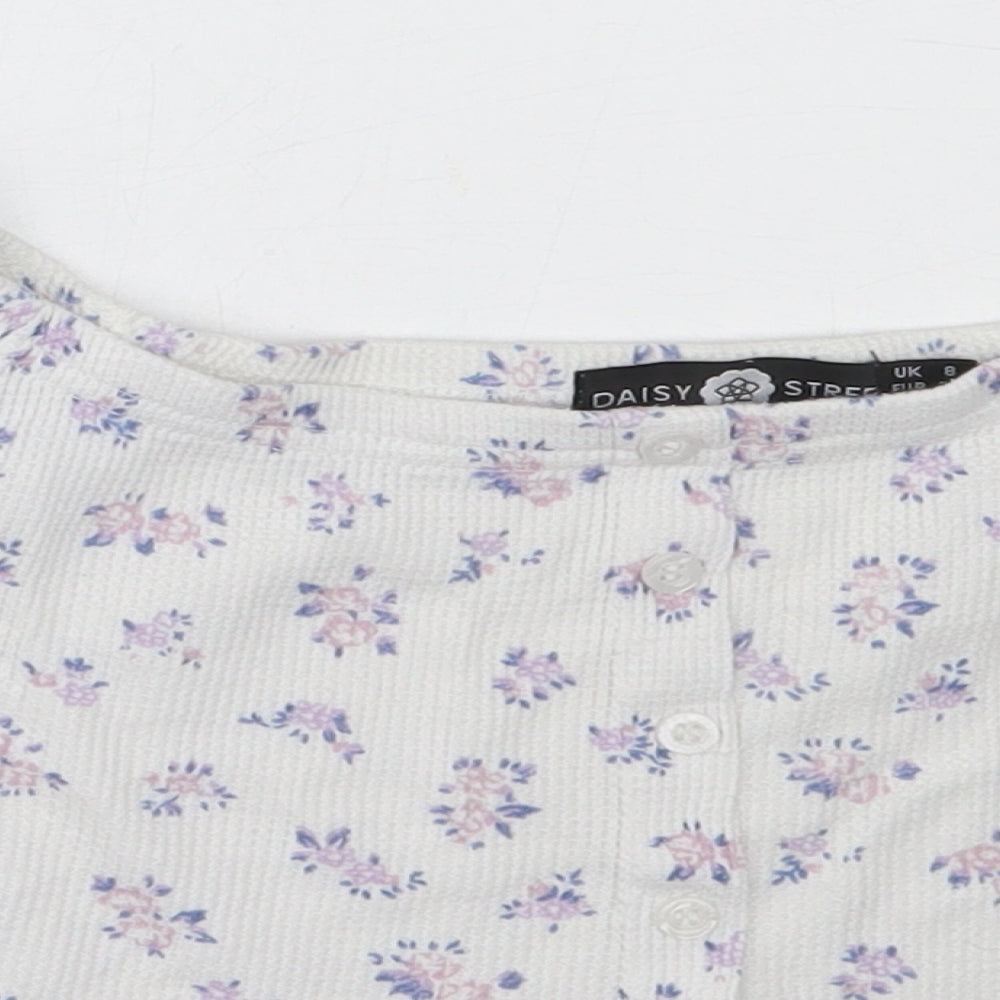 Daisy Street Girls White Floral Polyester Basic T-Shirt Size 8 Years Off the Shoulder