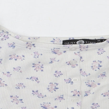 Daisy Street Girls White Floral Polyester Basic T-Shirt Size 8 Years Off the Shoulder