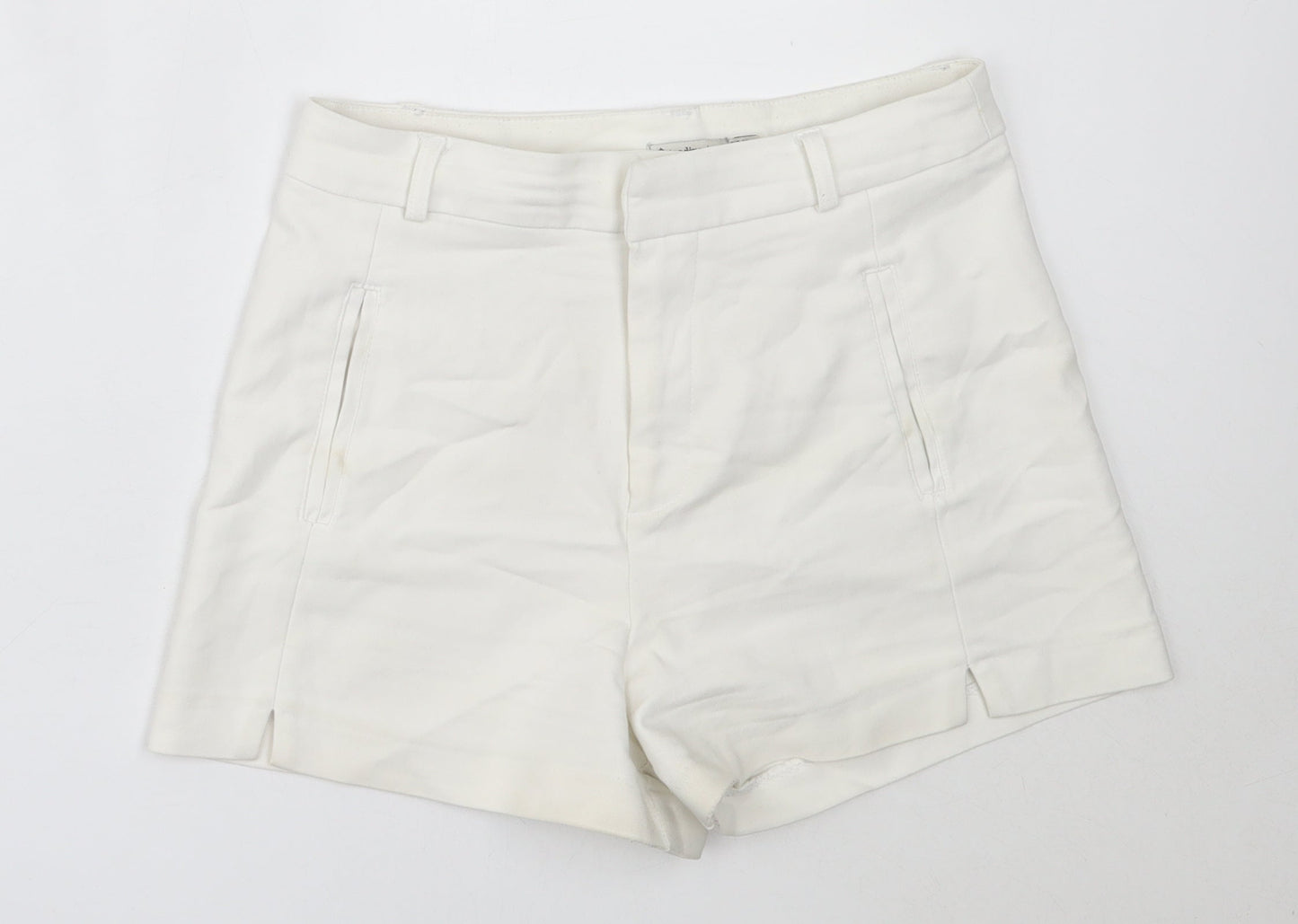 Stradivarius Womens White  Cotton Hot Pants Shorts Size 34  Regular