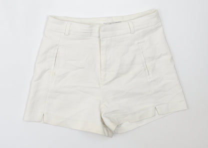 Stradivarius Womens White  Cotton Hot Pants Shorts Size 34  Regular