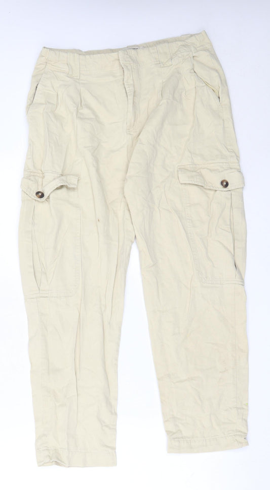 Womens UK Size 40 Pull&Bear Regular Fit Cargo Beige Trousers