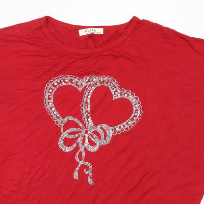 Elisa Womens Red  Viscose Basic T-Shirt Size XL Round Neck