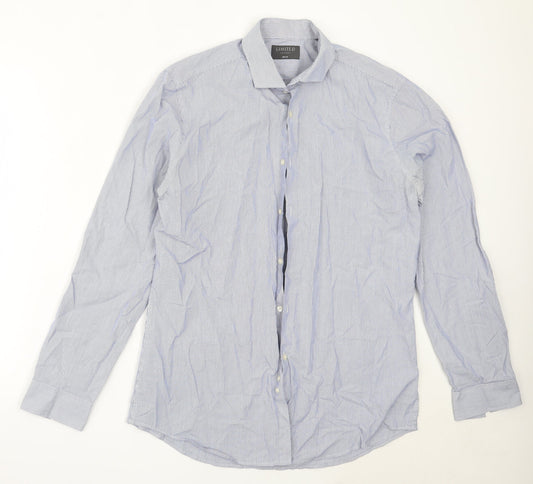 Mens UK Size 16 Marks and Spencer Blue  Button-Up Long Sleeve Casual Shirt