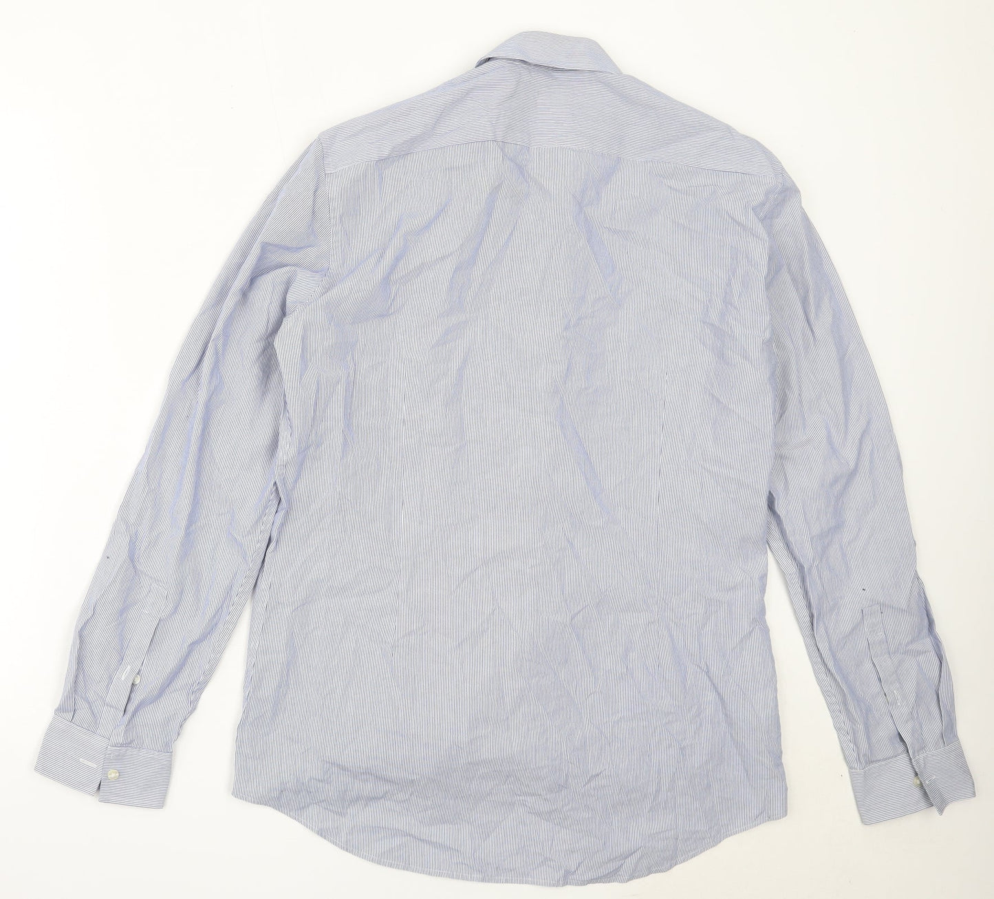 Mens UK Size 16 Marks and Spencer Blue  Button-Up Long Sleeve Casual Shirt