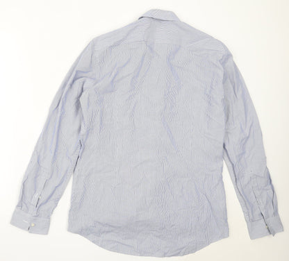 Mens UK Size 16 Marks and Spencer Blue  Button-Up Long Sleeve Casual Shirt