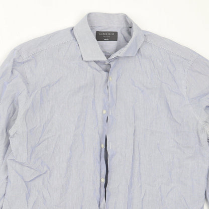 Mens UK Size 16 Marks and Spencer Blue  Button-Up Long Sleeve Casual Shirt