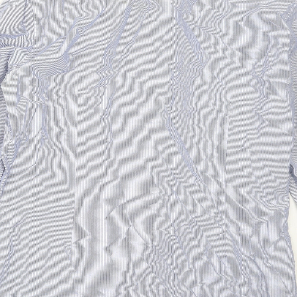 Mens UK Size 16 Marks and Spencer Blue  Button-Up Long Sleeve Casual Shirt