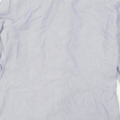 Mens UK Size 16 Marks and Spencer Blue  Button-Up Long Sleeve Casual Shirt
