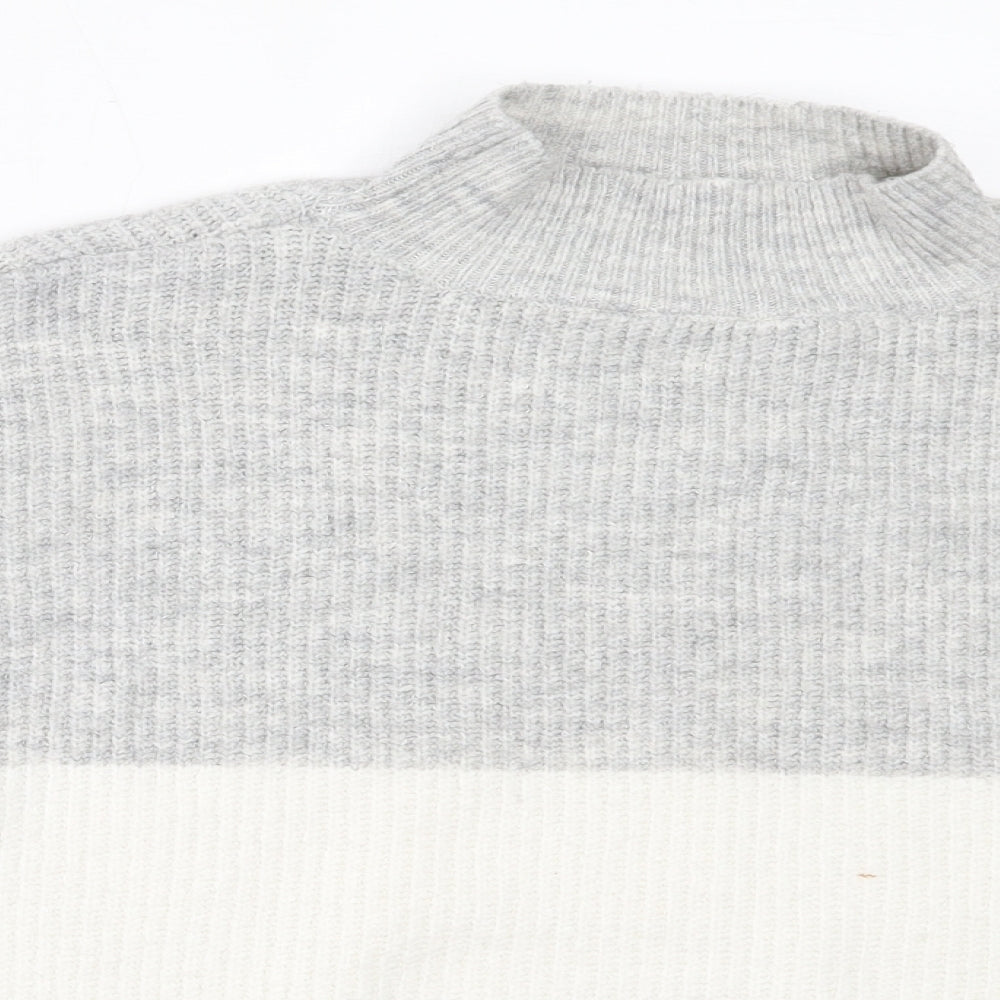 Primark Womens Grey High Neck Striped Acrylic Pullover Jumper Size L