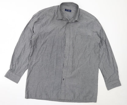 Tom Hagan Mens Grey Striped Polyester  Button-Up Size XL Collared