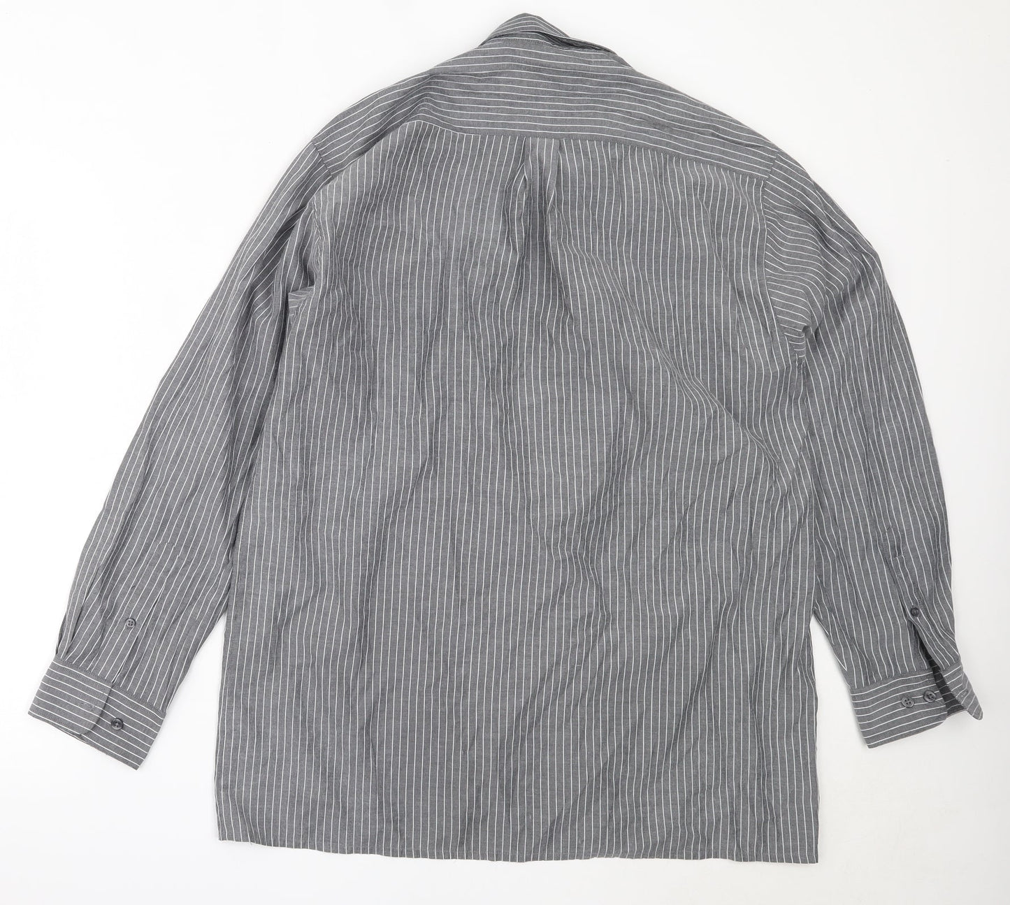 Tom Hagan Mens Grey Striped Polyester  Button-Up Size XL Collared