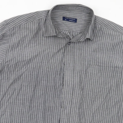 Tom Hagan Mens Grey Striped Polyester  Button-Up Size XL Collared