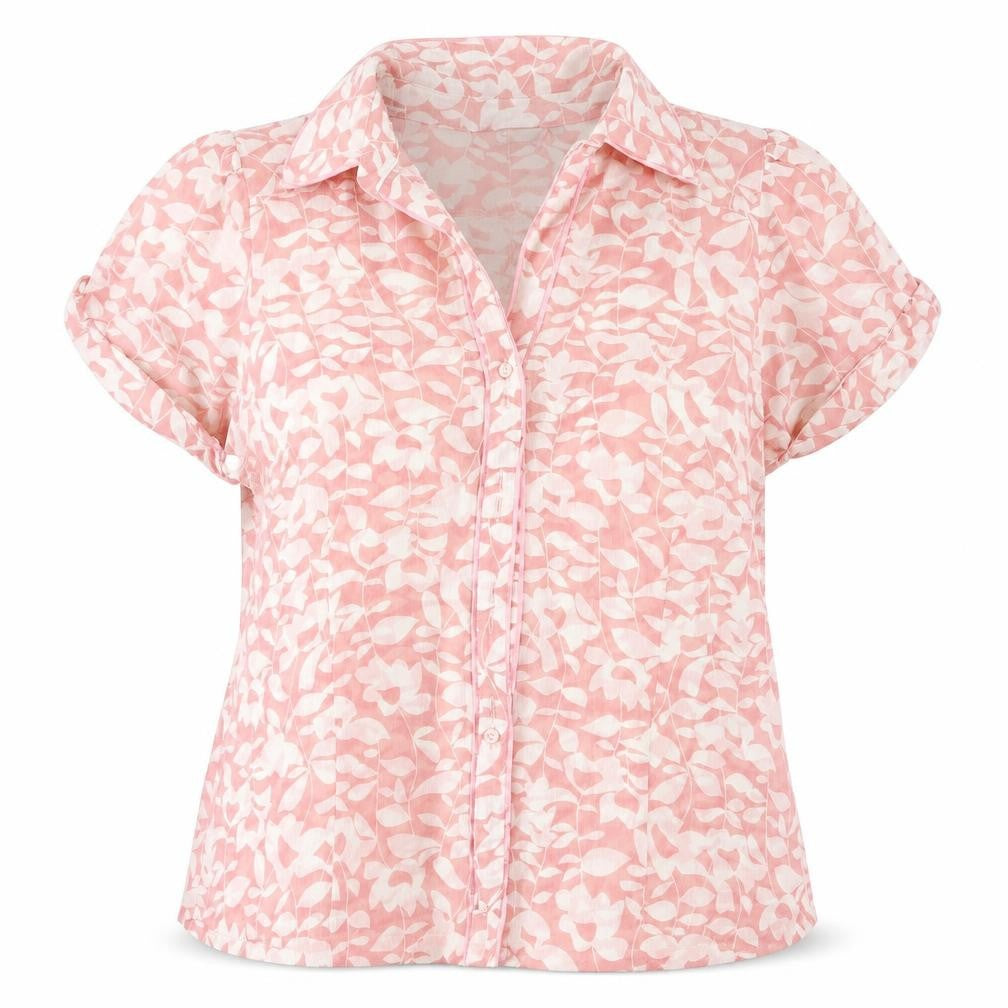 Front view of MIA women’s pink polyester basic button-up, size UK 18, collared