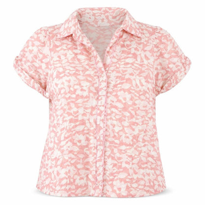 Front view of MIA women’s pink polyester basic button-up, size UK 18, collared