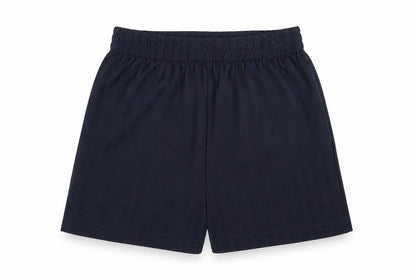 Front view of Tu boys’ blue polyester sweat shorts, size 6, years regular